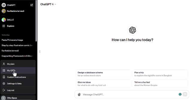 ChatGPT-ben GPT létrehozás helye